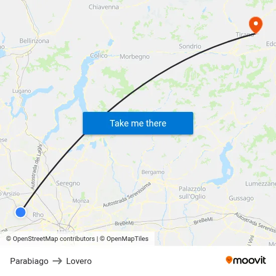 Parabiago to Lovero map