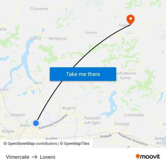 Vimercate to Lovero map