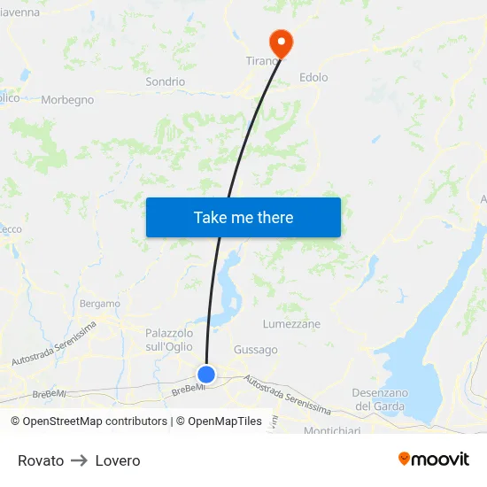 Rovato to Lovero map