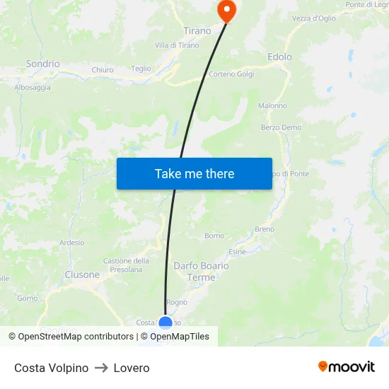 Costa Volpino to Lovero map
