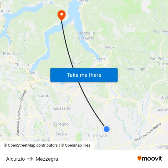 Aicurzio to Mezzegra map