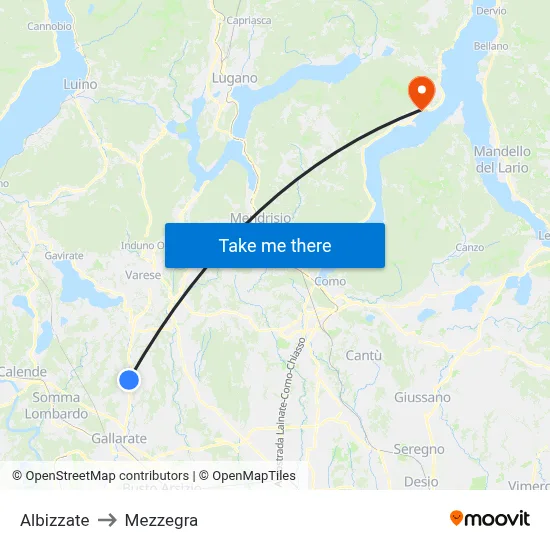 Albizzate to Mezzegra map