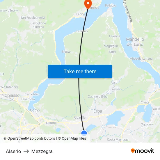 Alserio to Mezzegra map