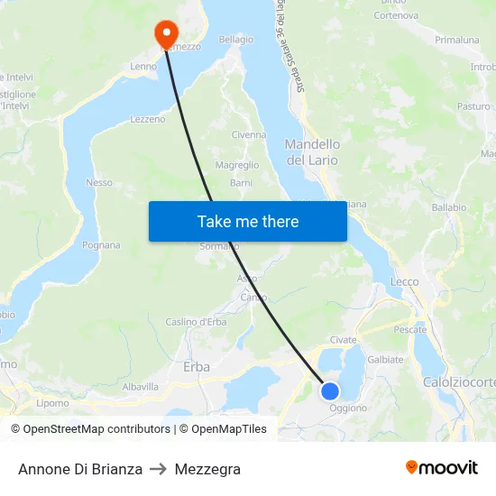 Annone di Brianza to Mezzegra map