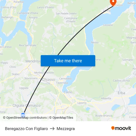 Beregazzo con Figliaro to Mezzegra map