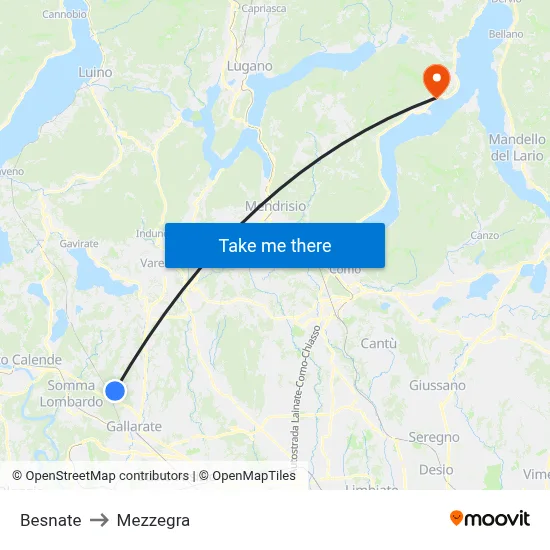 Besnate to Mezzegra map