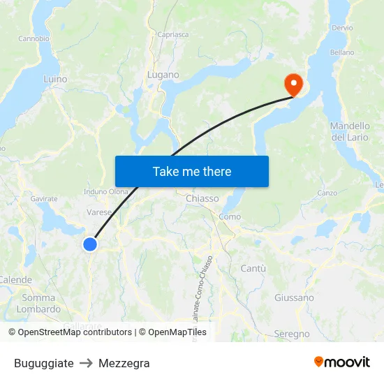 Buguggiate to Mezzegra map