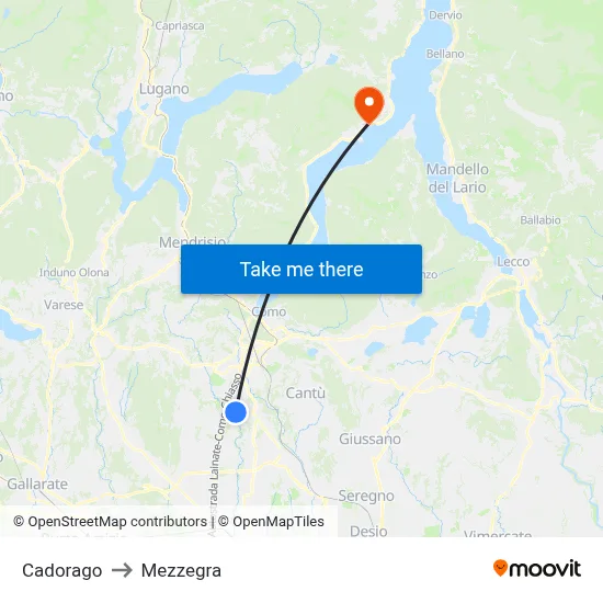 Cadorago to Mezzegra map