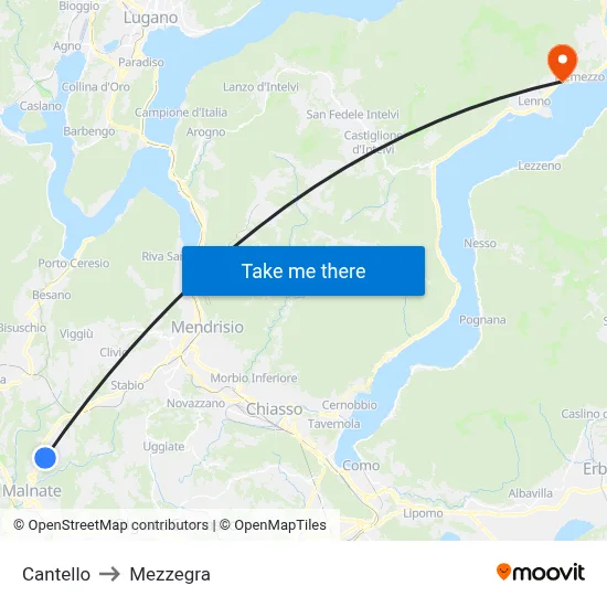 Cantello to Mezzegra map