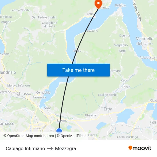 Capiago Intimiano to Mezzegra map