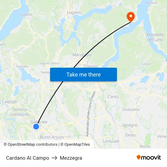 Cardano al Campo to Mezzegra map
