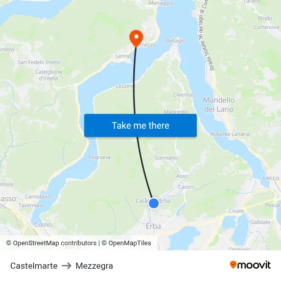 Castelmarte to Mezzegra map