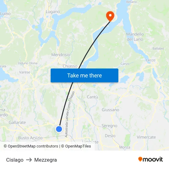 Cislago to Mezzegra map