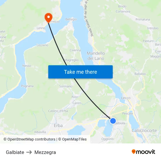 Galbiate to Mezzegra map