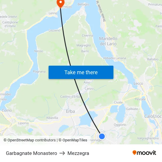 Garbagnate Monastero to Mezzegra map