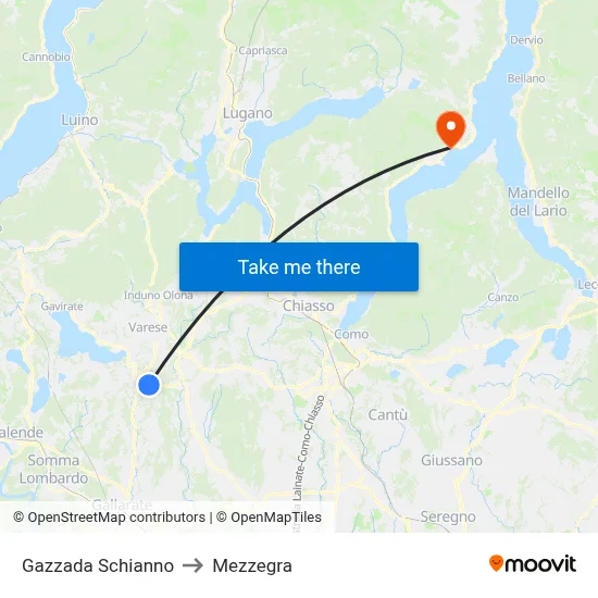 Gazzada Schianno to Mezzegra map