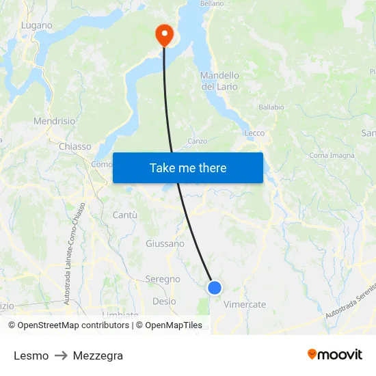 Lesmo to Mezzegra map