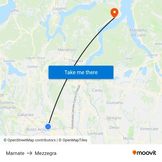 Marnate to Mezzegra map