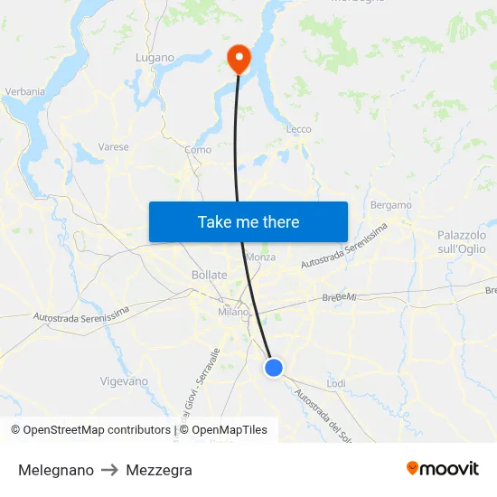 Melegnano to Mezzegra map