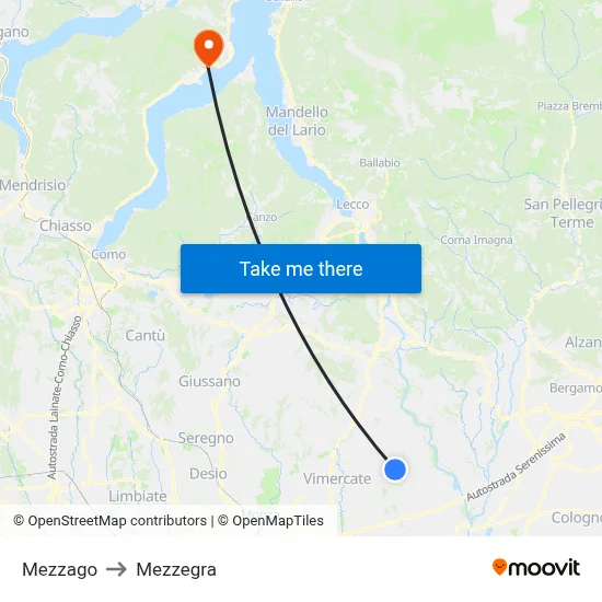 Mezzago to Mezzegra map