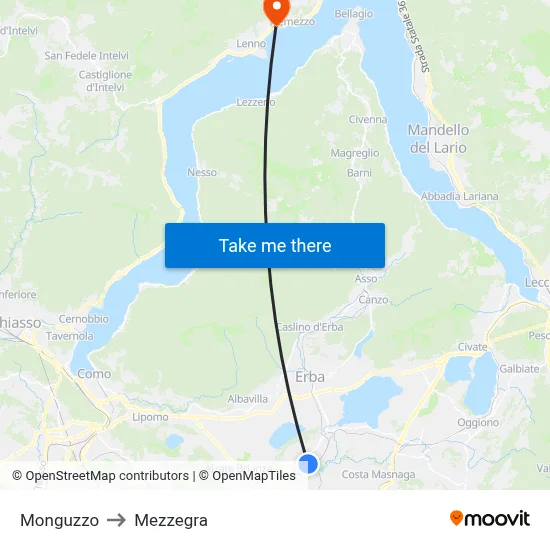 Monguzzo to Mezzegra map