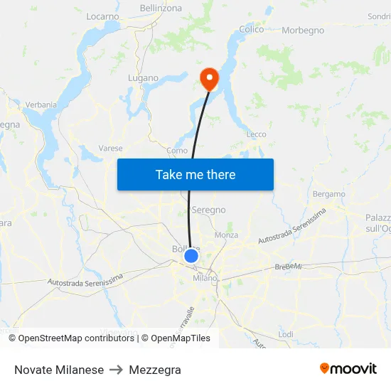 Novate Milanese to Mezzegra map