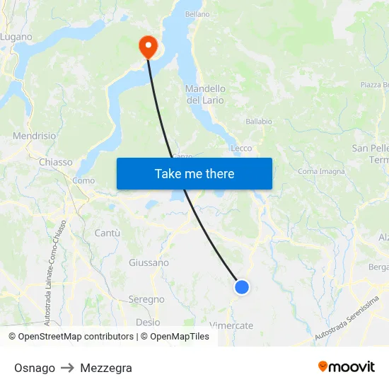 Osnago to Mezzegra map