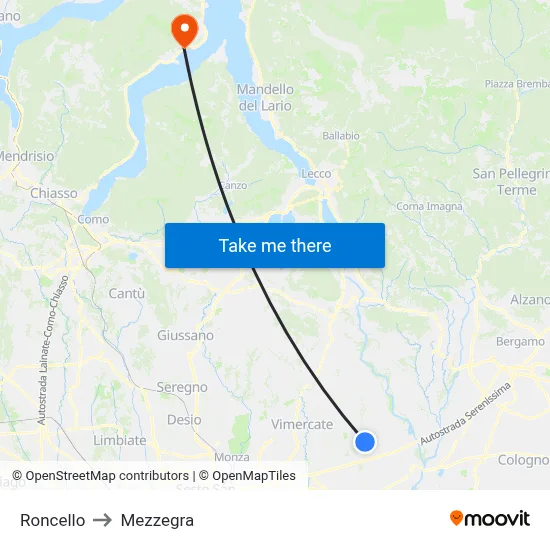 Roncello to Mezzegra map