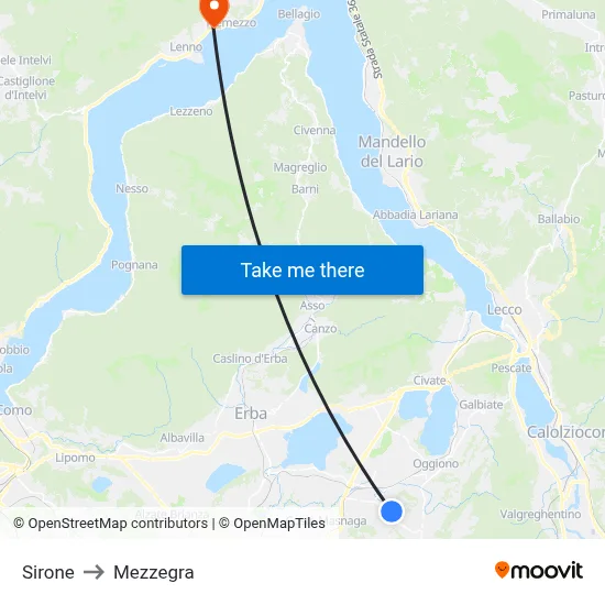 Sirone to Mezzegra map