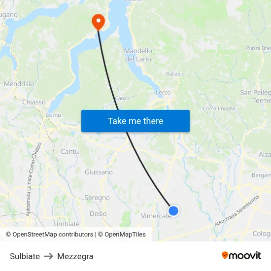 Sulbiate to Mezzegra map