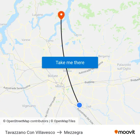 Tavazzano Con Villavesco to Mezzegra map