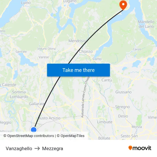 Vanzaghello to Mezzegra map