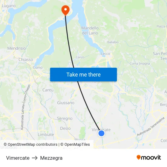 Vimercate to Mezzegra map