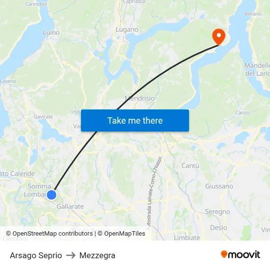Arsago Seprio to Mezzegra map