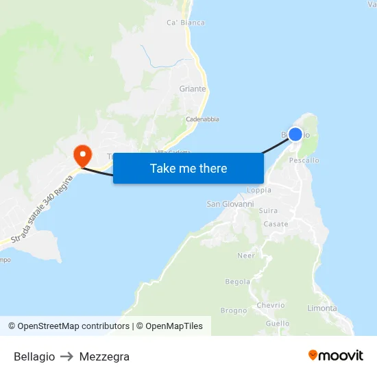 Bellagio to Mezzegra map