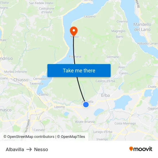 Albavilla to Nesso map