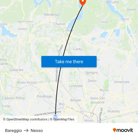 Bareggio to Nesso map