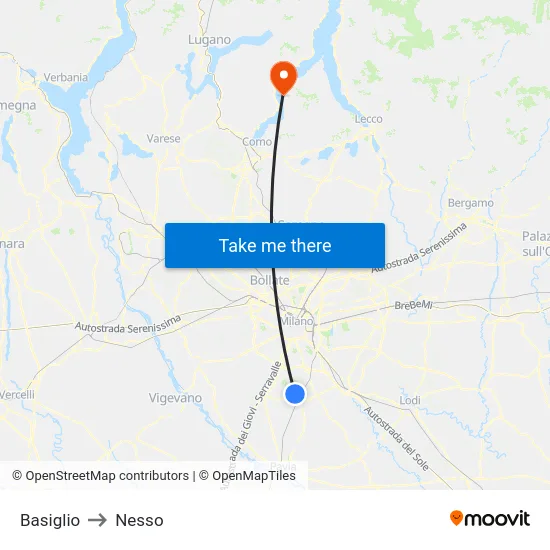 Basiglio to Nesso map