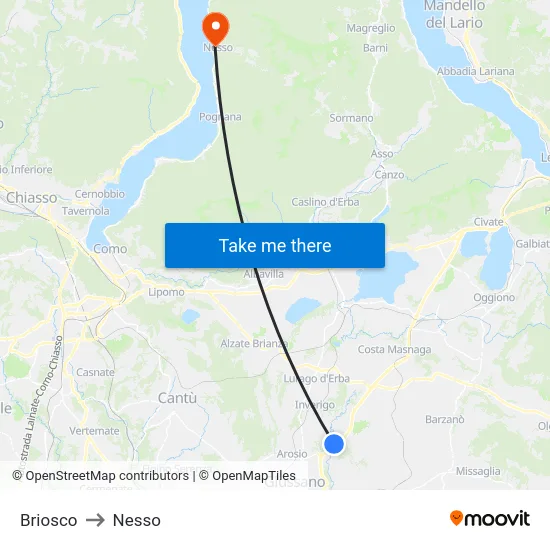 Briosco to Nesso map