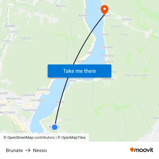 Brunate to Nesso map