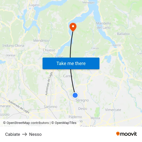 Cabiate to Nesso map
