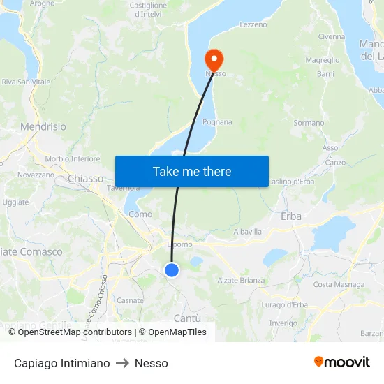 Capiago Intimiano to Nesso map