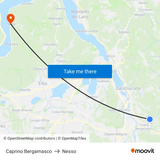Caprino Bergamasco to Nesso map