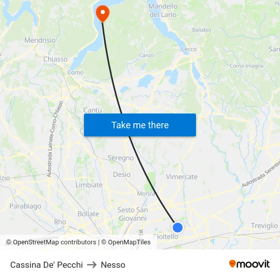 Cassina De' Pecchi to Nesso map