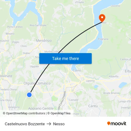 Castelnuovo Bozzente to Nesso map