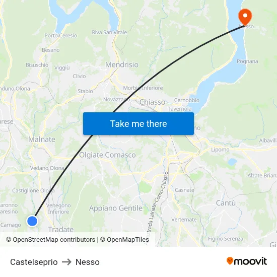 Castelseprio to Nesso map