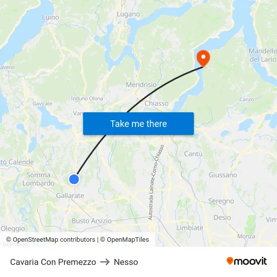 Cavaria Con Premezzo to Nesso map