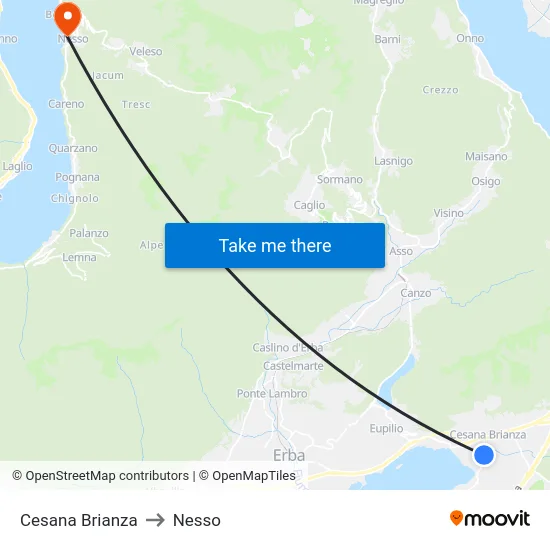 Cesana Brianza to Nesso map