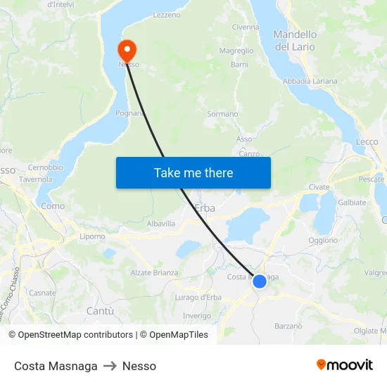 Costa Masnaga to Nesso map