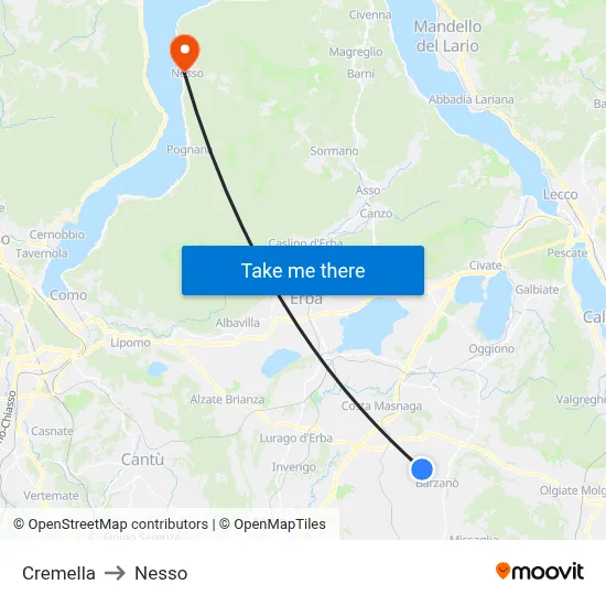 Cremella to Nesso map